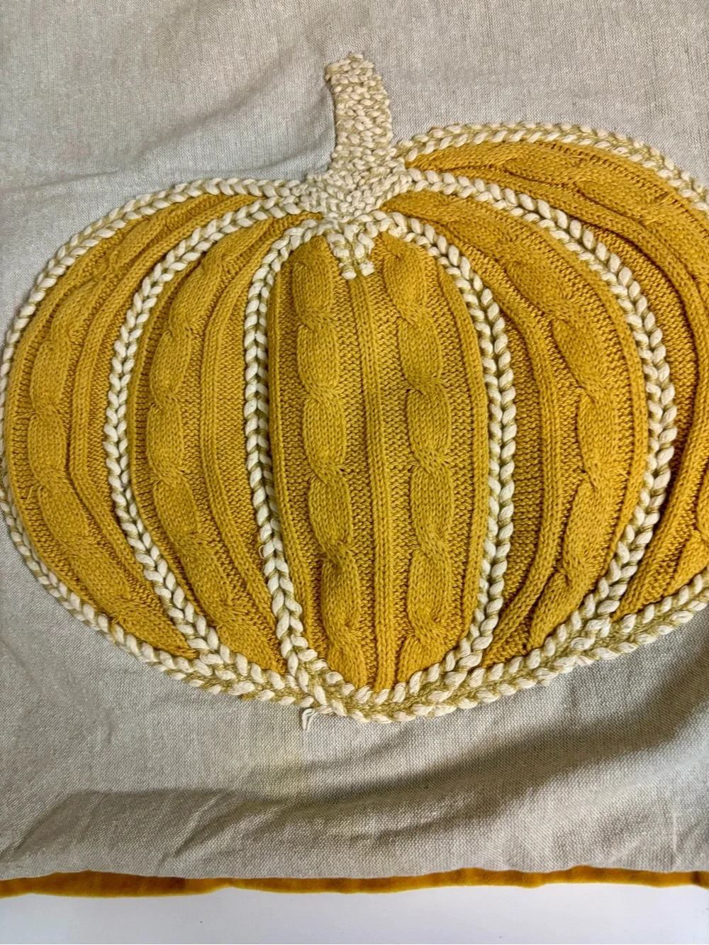 Mustard Yellow Cable Knit Pumpkin Decorative Pillow Cover - Home Accents